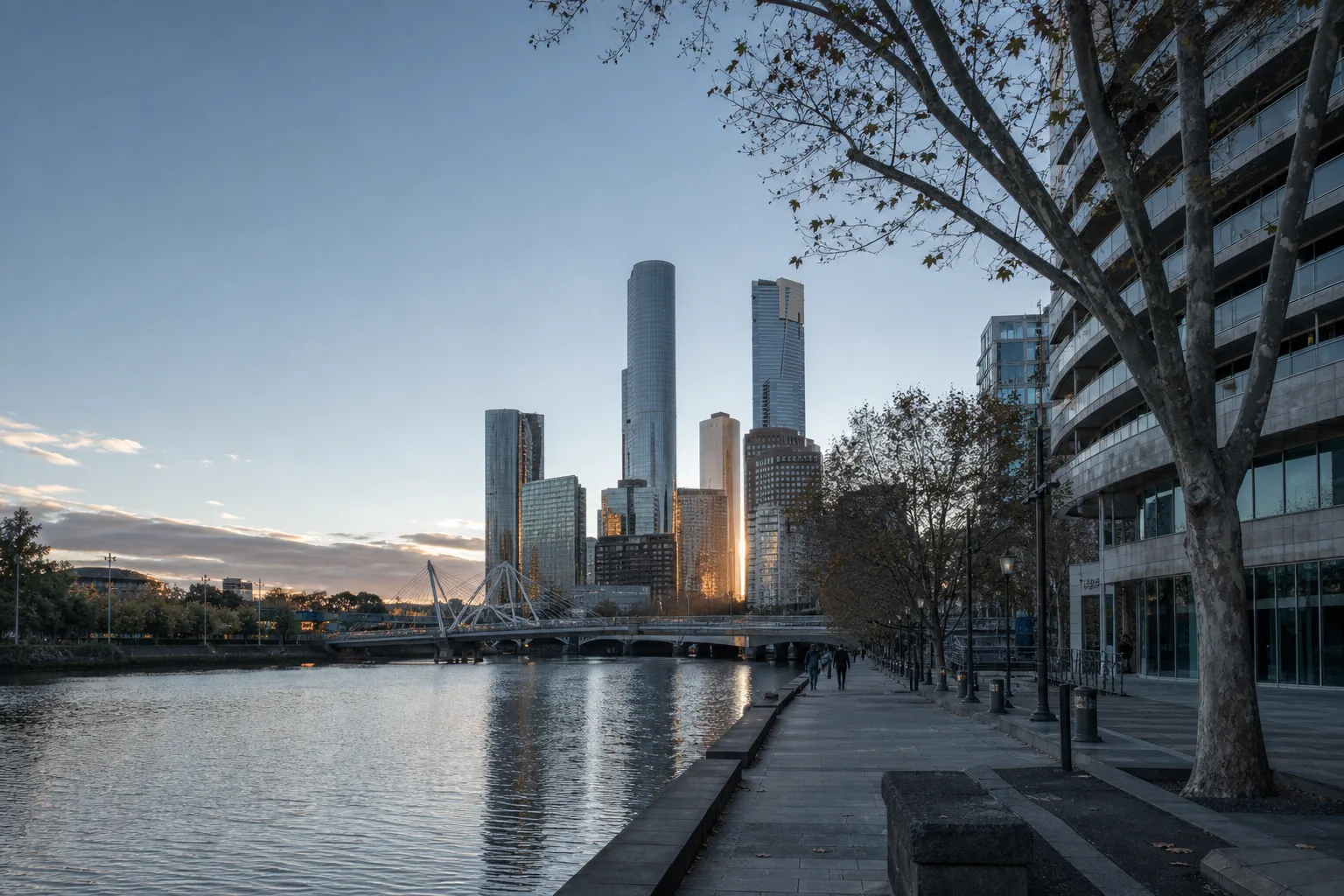 Early morning along the river promenade at Southbank, Melbourne